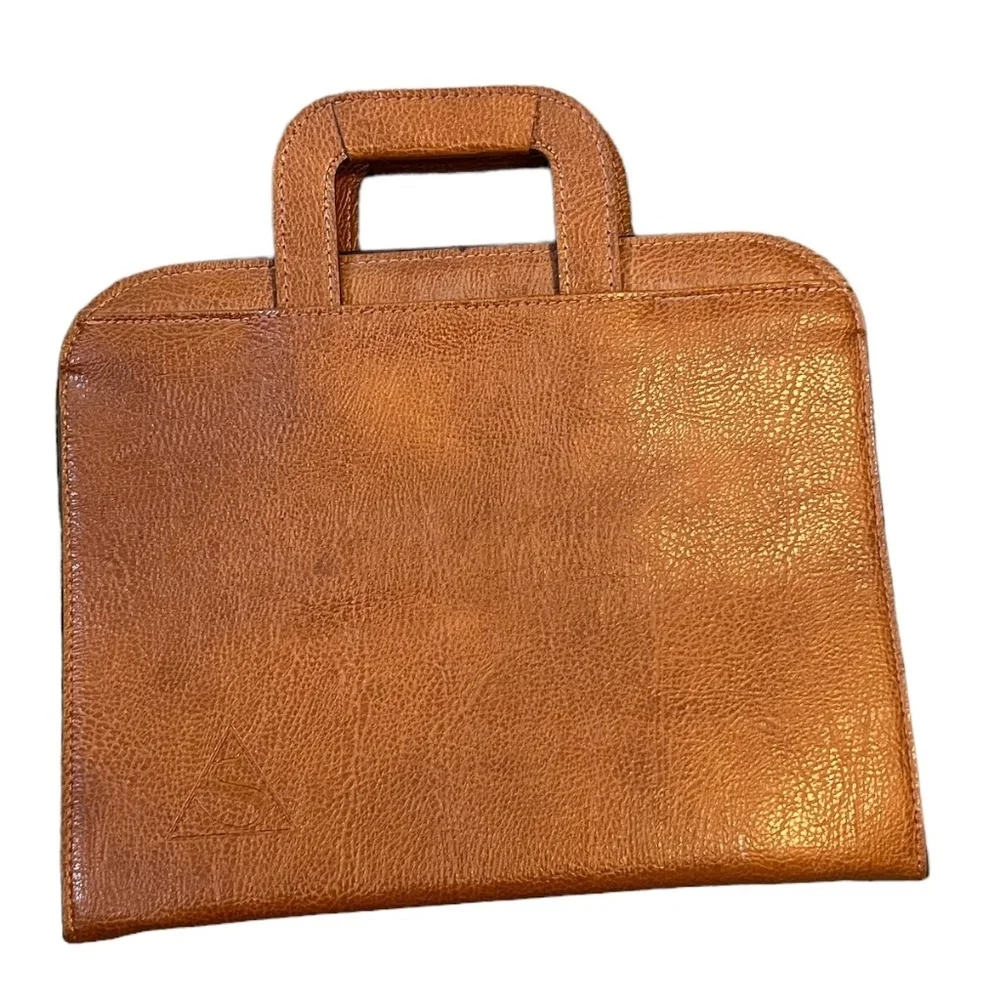 Handmade Brown Leather Portfolio/Document Binder Textured Leather Top Handle Bag